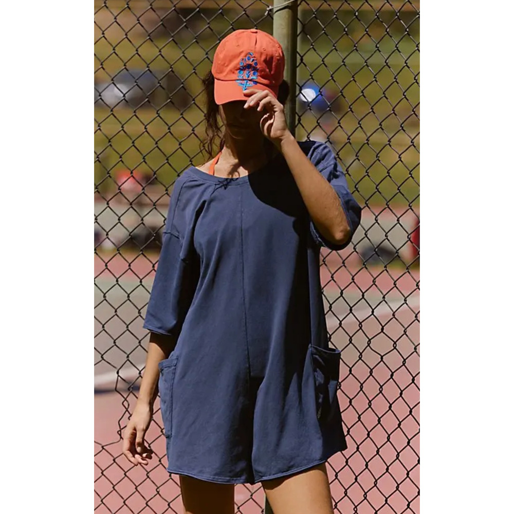 NEW FREE PEOPLE FP MOVEMENT MIDNIGHT NAVY HOT SHOT TEE ONE PIECE ROMPER SZ XS